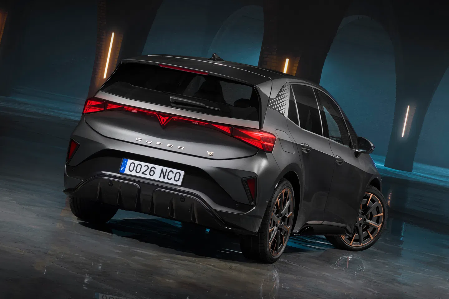 Sleek black electric hatchback car