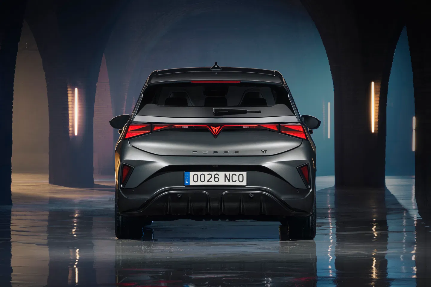 Sleek electric car in dark setting