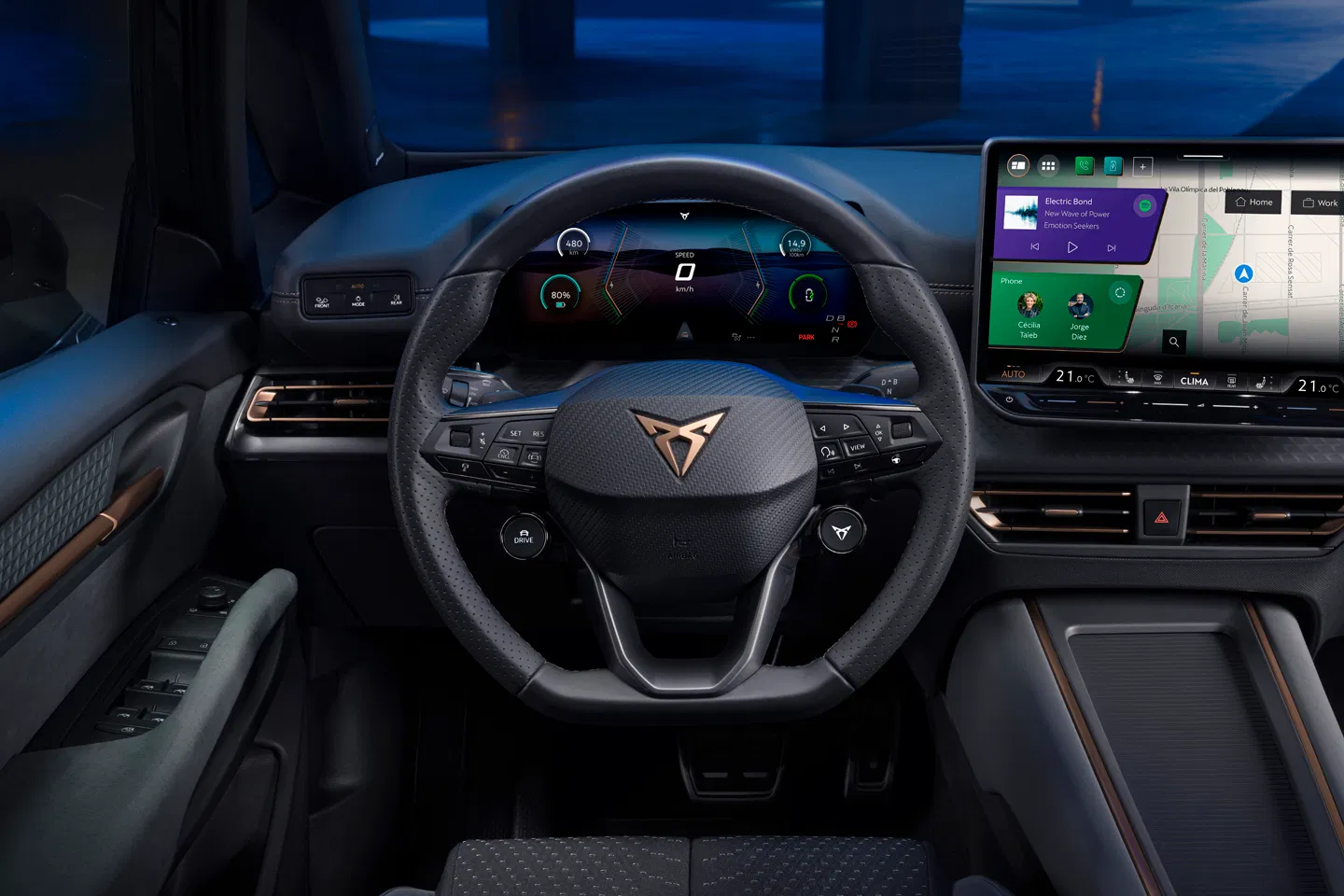 Modern car interior with digital displays